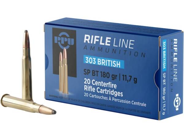 PPU 303 British Ammo 180 Grain Bonded Jacketed Soft Point Box of 500