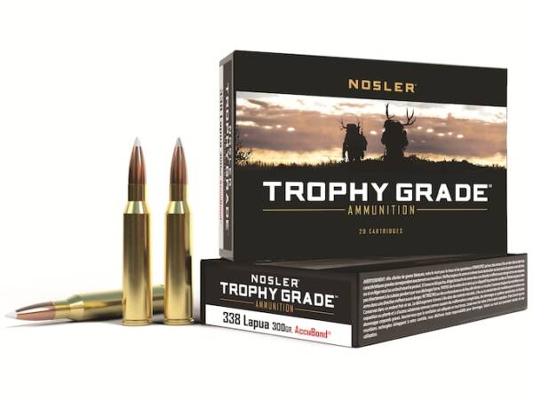 Nosler Trophy Grade 338 Lapua Magnum Ammo 300 Grain Nosler AccuBond Bonded Polymer Tip Box of 250