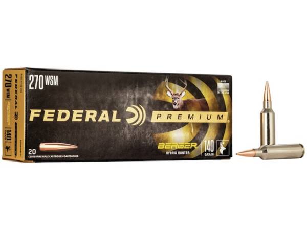 Federal Premium 270 Winchester Short Magnum (WSM) Ammo 140 Grain Berger Hybrid Hunter Jacketed Hollow Point Box of 500