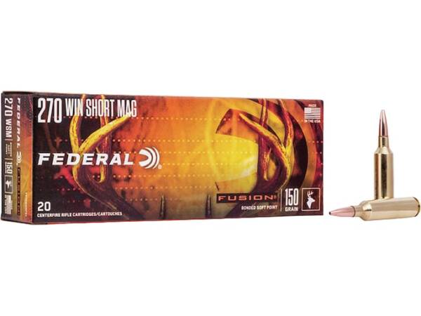 Federal Fusion 270 Winchester Short Magnum (WSM) Ammo 150 Grain Bonded Round Nose Box of 500