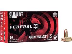 Federal American Eagle 9mm Luger Ammo 115 Grain Full Metal Jacket