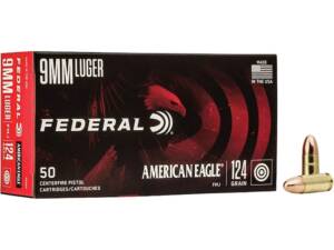 Federal American Eagle 9mm Luger Ammo 124 Grain Full Metal Jacket