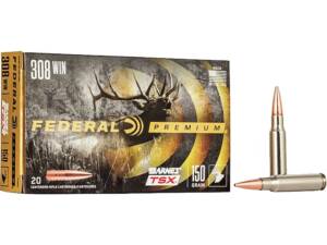 Federal Premium 308 Winchester Ammo 150 Grain Barnes Triple-Shock X Solid Hollow Point Lead Free