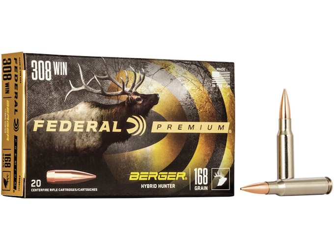 Federal Premium 308 Winchester Ammo 168 Grain Berger Hybrid Hunter Jacketed Hollow Point