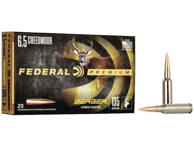 Federal Premium 6.5 Creedmoor Ammo 135 Grain Berger Hybrid Hunter Jacketed Hollow Point Box of 20