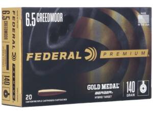Federal Premium Gold Medal 6.5 Creedmoor Ammo 140 Grain Berger Hybrid Target Jacketed Hollow Point