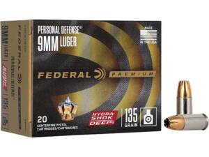 Federal Premium Personal Defense 9mm Luger Ammo 135 Grain Federal Hydra-Shok Deep Jacketed Hollow Point