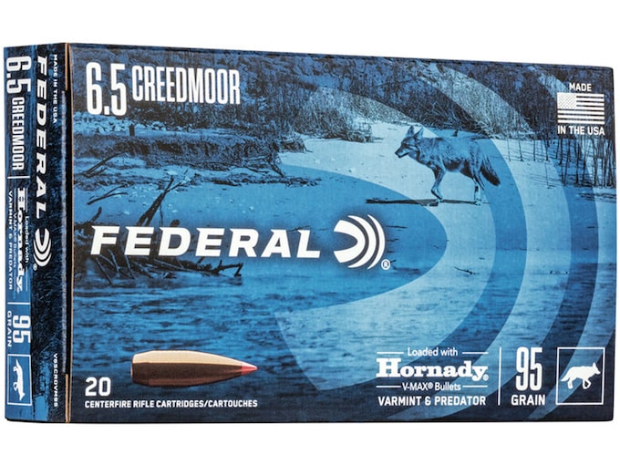 Federal Varmint & Predator 6.5 Creedmoor Ammo 95 Grain Hornady V-Max Polymer Tip