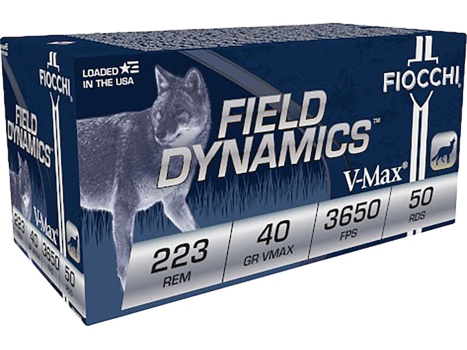Fiocchi Field Dynamics 223 Remington Ammo 40 Grain Hornady V-Max Polymer Tip
