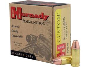 Hornady Custom 9mm Luger Ammo 124 Grain Hornady XTP Jacketed Hollow Point Box of 25