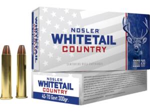 Nosler Whitetail Country 45-70 Government Ammo 300 Grain Straight Wall Jacketed Soft Point Box of 20