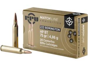 PPU Match 223 Remington Ammo 75 Grain Jacketed Hollow Point