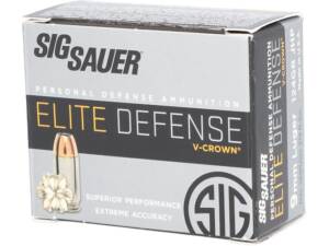 Sig Sauer Elite Performance 9mm Luger Ammo 124 Grain Sig V-Crown Jacketed Hollow Point Box of 20