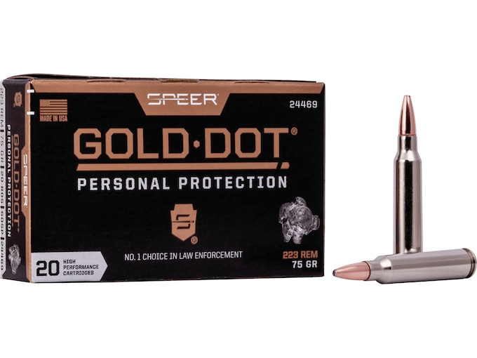 Speer Gold Dot 223 Remington Ammo 75 Grain Speer Gold Dot Bonded Jacketed Soft Point Box of 20