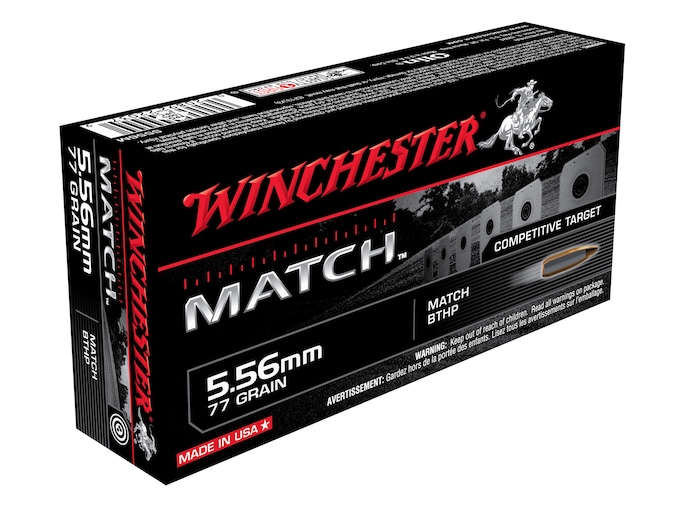 Winchester Match 5.56x45mm NATO Ammo 77 Grain Sierra MatchKing Full Metal Jacket