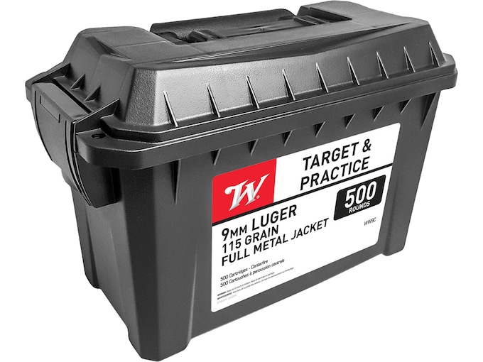 Winchester White Box USA 9mm Luger Ammo 115 Grain Full Metal Jacket Ammo Can