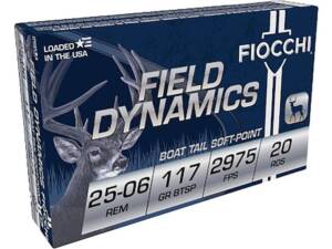 Fiocchi Field Dynamics 25-06 Remington Ammo 117 Grain Hornady Interlock Jacketed Soft Point Box of 500