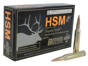 HSM Trophy Gold 25-06 Remington Ammo 115 Grain Berger Hunting VLD (Very Low Drag) Jacketed Hollow Point Box of 500