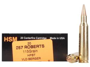 HSM Trophy Gold 257 Roberts Ammo 115 Grain Berger Hunting VLD (Very Low Drag) Jacketed Hollow Point Box of 200