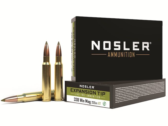 Nosler E-Tip 338 Winchester Magnum Ammo 225 Grain Nosler Expansion Tip (E-Tip) Polymer Tip Lead Free Box of 250