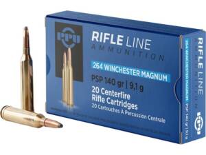 PPU 264 Winchester Magnum Ammo 140 Grain Jacketed Soft Point Box of 300