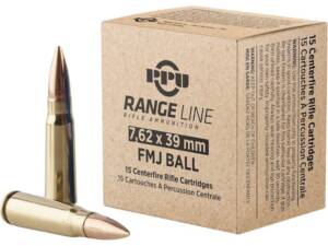 PPU Range 7.62x39mm Ammo 124 Grain Full Metal Jacket Box of 1000