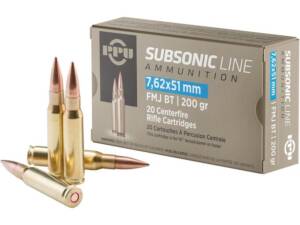 PPU Subsonic 7.62x51mm NATO Ammo 200 Grain Full Metal Jacket Box of 500