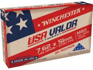 Winchester USA Valor 7.62x51mm NATO Ammo 149 Grain Full Metal Jacket Box of 500