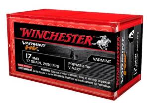 Winchester Varmint High Velocity 17 Hornady Magnum Rimfire (HMR) Ammo 17 Grain Hornady V-Max Polymer Tip Box of 1000