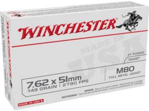 Winchester White Box USA 7.62x51mm NATO Ammo 149 Grain Full Metal Jacket Box of 500