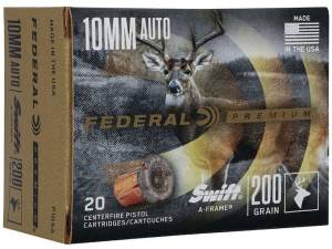 Federal Premium 10mm Auto Ammo 200 Grain Swift A-Frame Bonded Jacketed Hollow Point Box of 500 Rounds