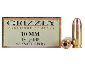 Grizzly Cartridge High Performance Handgun 10mm Auto Ammo 180 Grain Jacketed Hollow Point Box of 500 Rounds