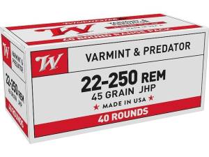 Winchester White Box USA 22-250 Remington Ammo 45 Grain Jacketed Hollow Point box of 500